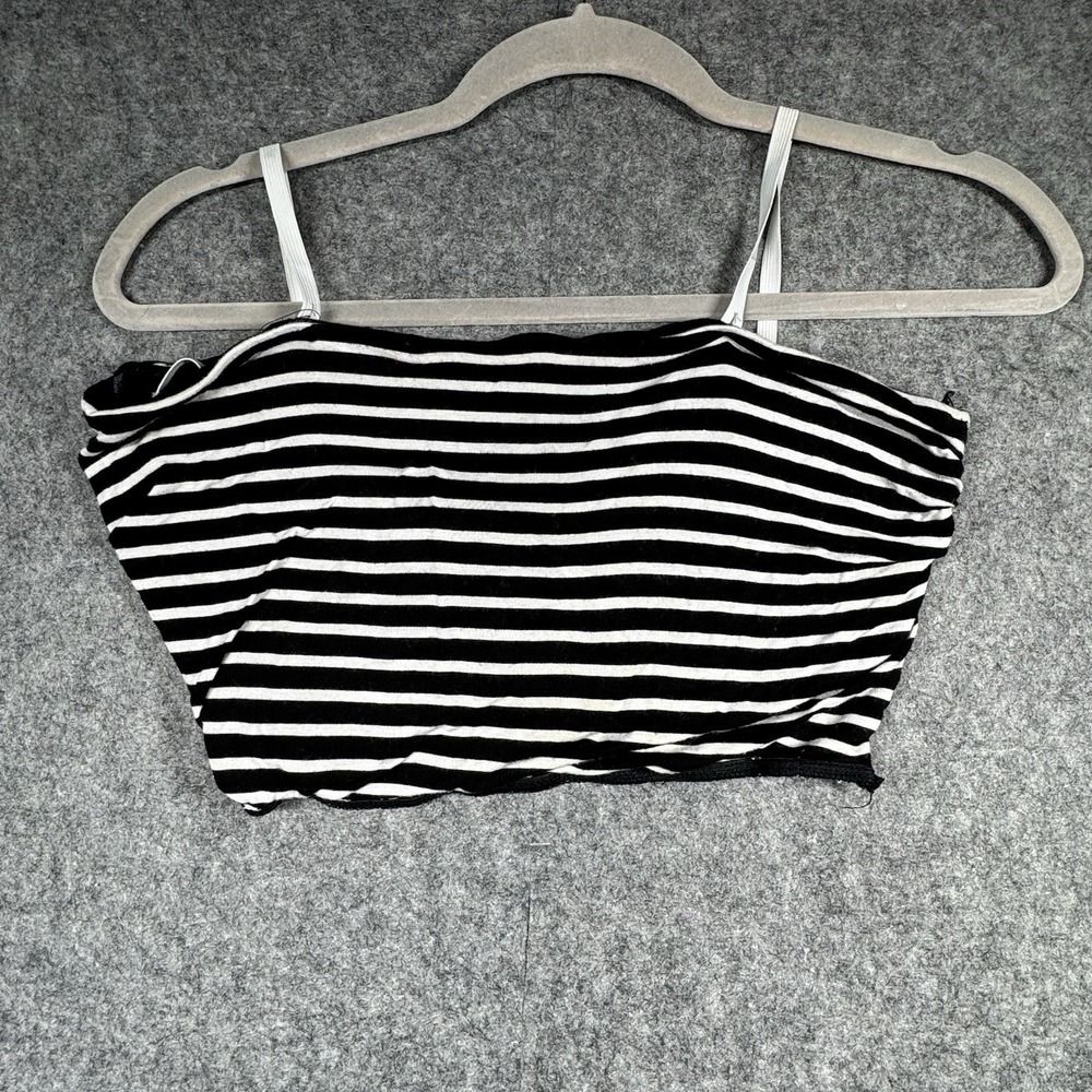 Monteau Copped Cami‎ Top Womens M Black and White Stripe Open Back Adjustable